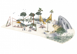 The concept for a Playscape inspired by sundials, navigational tools and dhow sails for the Creek in Dubai. 